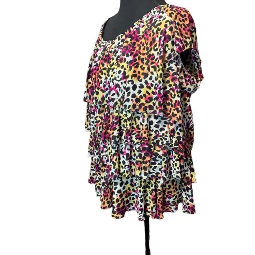 2000s Deb cheetah print ruffled top